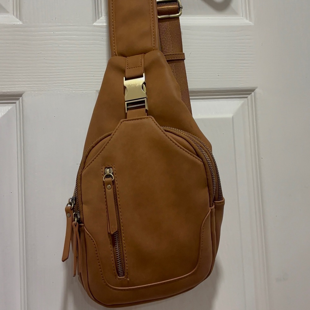 Antik Kraft Tan Vegan Leather Crossbody Sling Bag Mini Backpack Style